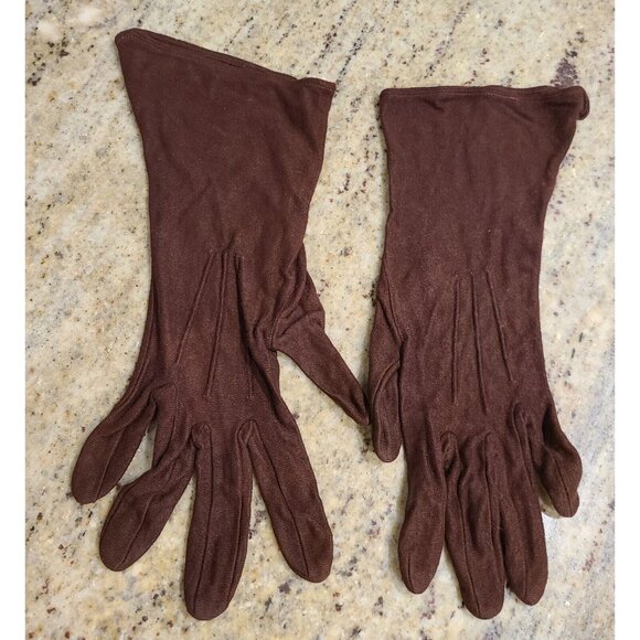 Vintage Women's Plus Size XL/XXL Brown Rayon Formal 11" Gloves Stitching Detail - Picture 1 of 16